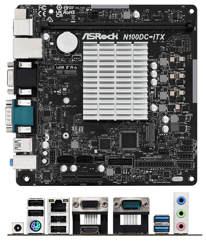 ASRock N100DC-ITX (Intel N1000 4x3.40Ghz, 1x PCIe