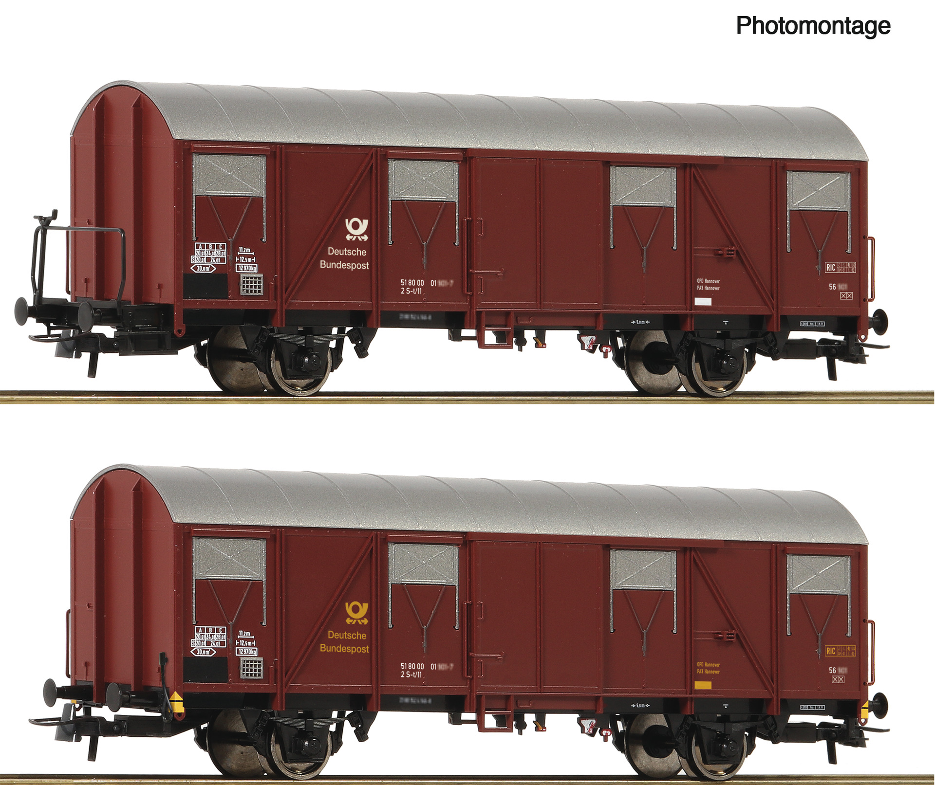 Roco 6600248 - 2er Set gedeckte Güterwagen Post